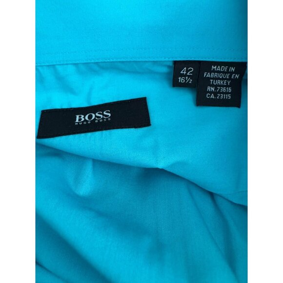 Hugo Boss Blue 100% Cotton Button Down Long sleeves Shirt Mens Size 42 - Picture 7 of 9